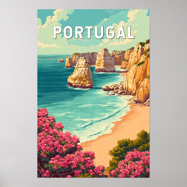 Affiche Illustration de voyage vintage sur le Portugal (Devant)