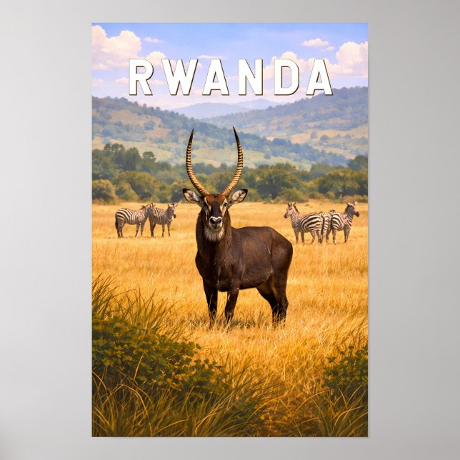 Affiche Illustration de voyage vintage sur le Rwanda (Devant)