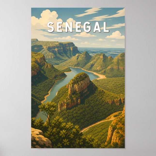 Affiche Illustration de voyage vintage sur le Sénégal (Devant)