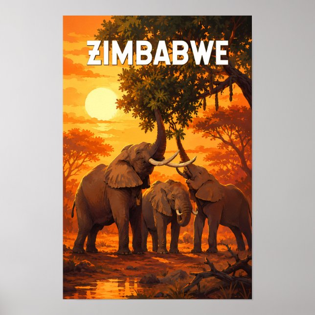 Affiche Illustration de voyage vintage sur le Zimbabwe (Devant)