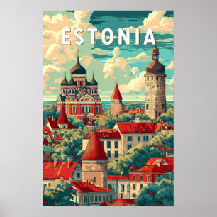 Affiche Illustration de voyage vintage sur l'Estonie