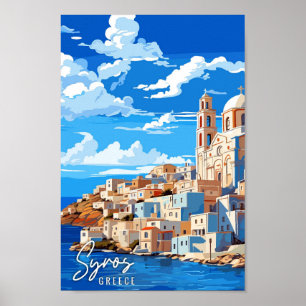 Affiche Illustration de voyage vintage Syros Greece