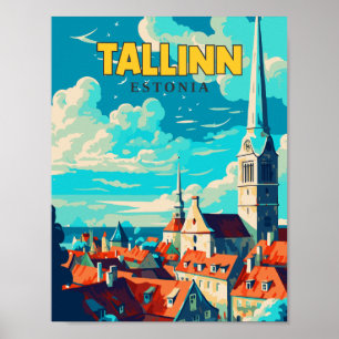 Affiche Illustration de voyage vintage Tallinn Estonie