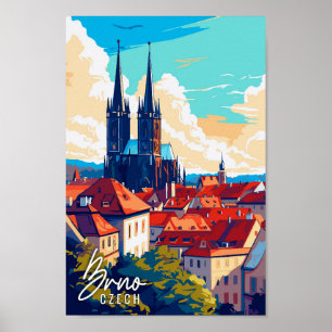Affiche Illustration de voyage vintage tchèque Brno