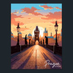Affiche Illustration de voyage vintage tchèque Prague<br><div class="desc">Prague Tchèque vintage lieu de voyage illustration</div>