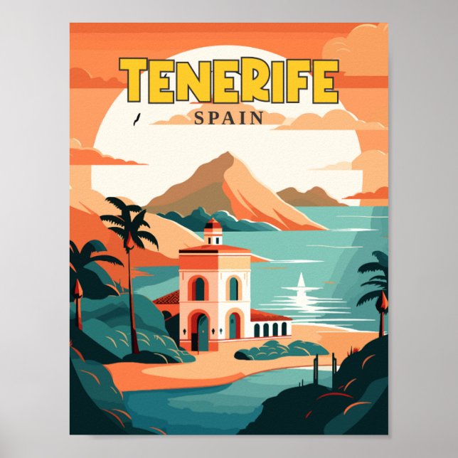 Affiche Illustration de voyage vintage Tenerife Espagne (Devant)