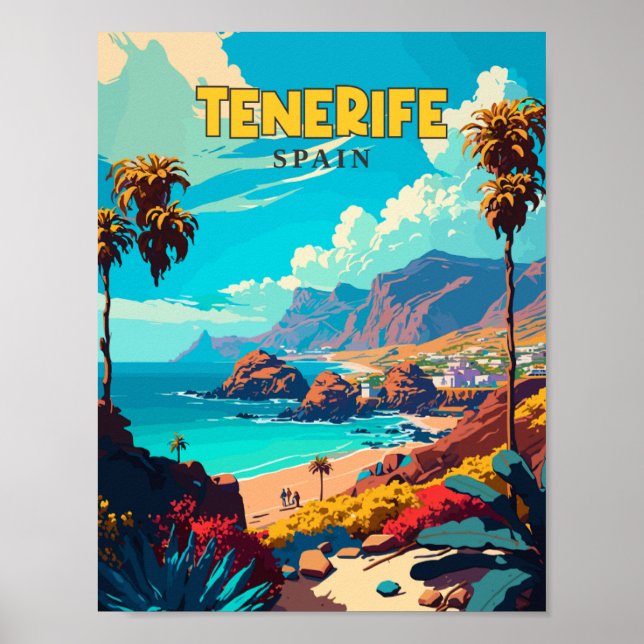 Affiche Illustration de voyage vintage Tenerife Espagne (Devant)