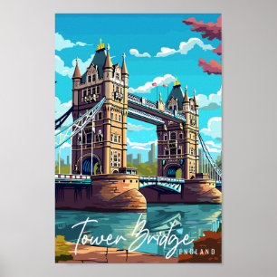 Affiche Illustration de voyage vintage Tower Bridge Englan