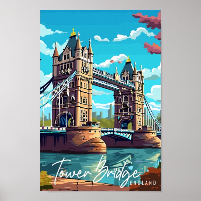 Affiche Illustration de voyage vintage Tower Bridge Englan (Devant)