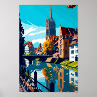 Illustration de voyage vintage Ulm Allemagne