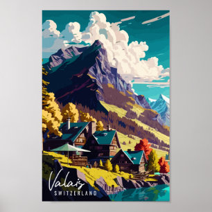 Affiche Illustration de voyage vintage Valais Suisse