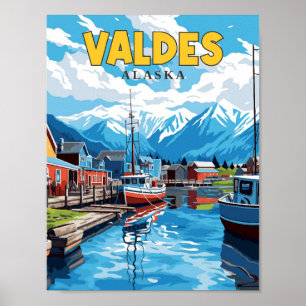 Affiche Illustration de voyage vintage Valdes Alaska USA