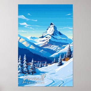 Affiche Illustration de voyage vintage Zermatt Suisse