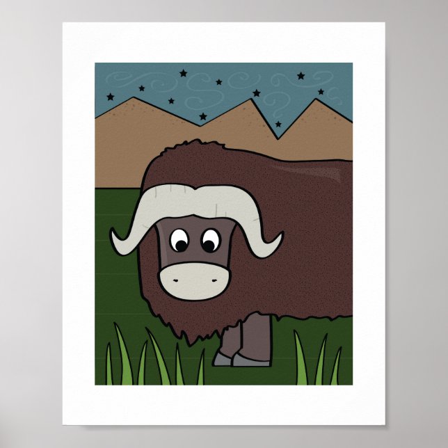 Affiche Illustration de Yak Mignon | Art d'Animaux de Mont (Devant)
