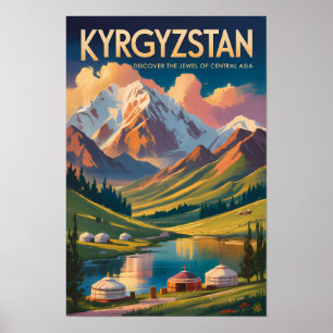 Affiche Illustration de Yourte Kirghizistan Art de voyage