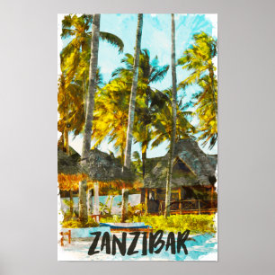 Affiche Illustration de Zanzibar Africa Vintage voyage