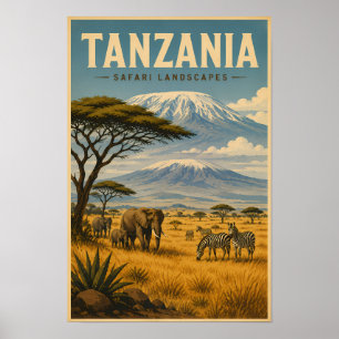Affiche Illustration de zèbre de safari en Tanzanie Art de