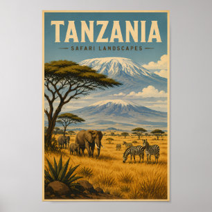 Affiche Illustration de zèbre de safari en Tanzanie Art de