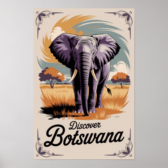 Affiche Illustration d'éléphant au Botswana Art de voyage  (Devant)