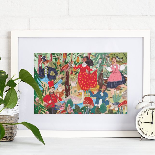 Affiche Illustration des 12 jours de Noël (12 days of Christmas Illustration kids children Poster)