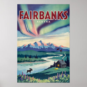 Affiche Illustration des aurores boréales de Fairbanks en