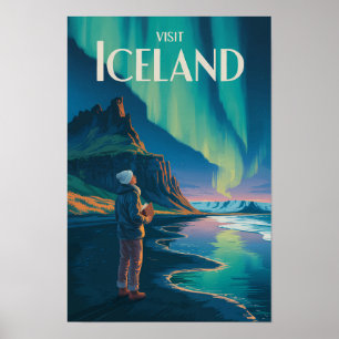 Affiche Illustration des aurores boréales d'Islande Art de