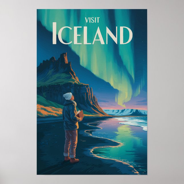 Affiche Illustration des aurores boréales d'Islande Art de (Devant)