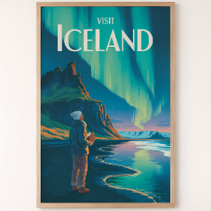Affiche Illustration des aurores boréales d'Islande Art de