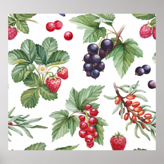 Affiche Illustration des baies d'aquarelle Motif sans join (Devant)