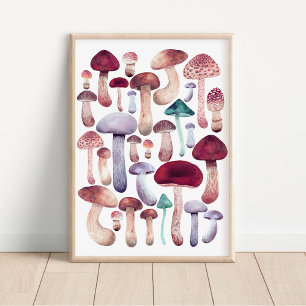 Affiche Illustration des champignons sauvages aquarelle