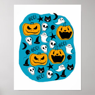 Affiche Illustration des créatures d'Halloween mignonnes
