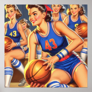 Affiche Illustration des filles de basket-ball vintage
