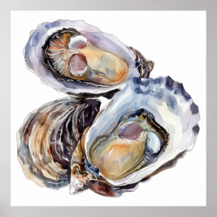 Affiche Illustration des huîtres d'aquarelle vives