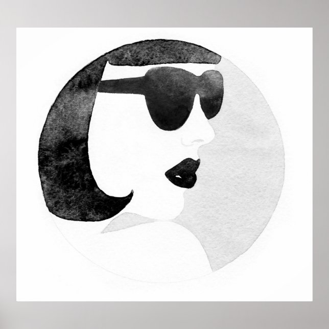 Affiche Illustration des lunettes de soleil de femme à la  (Devant)
