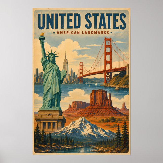 Affiche Illustration des monuments américains des États-Un (Devant)
