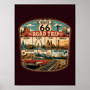 Affiche Illustration des monuments de la route 66 - Badge