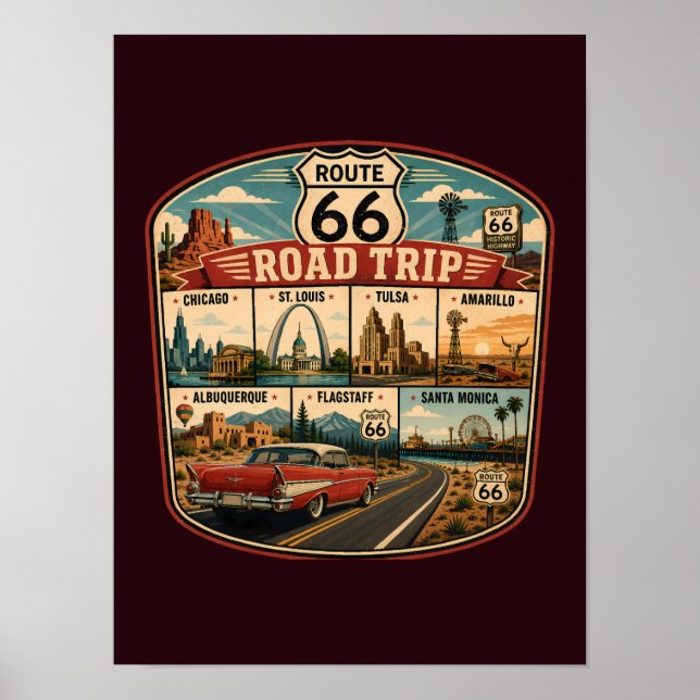 Affiche Illustration des monuments de la route 66 - Badge  (Devant)