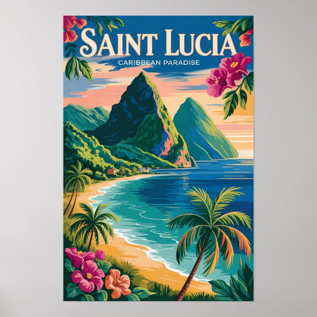 Affiche Illustration des Pitons de Sainte-Lucie Art de voy (Devant)