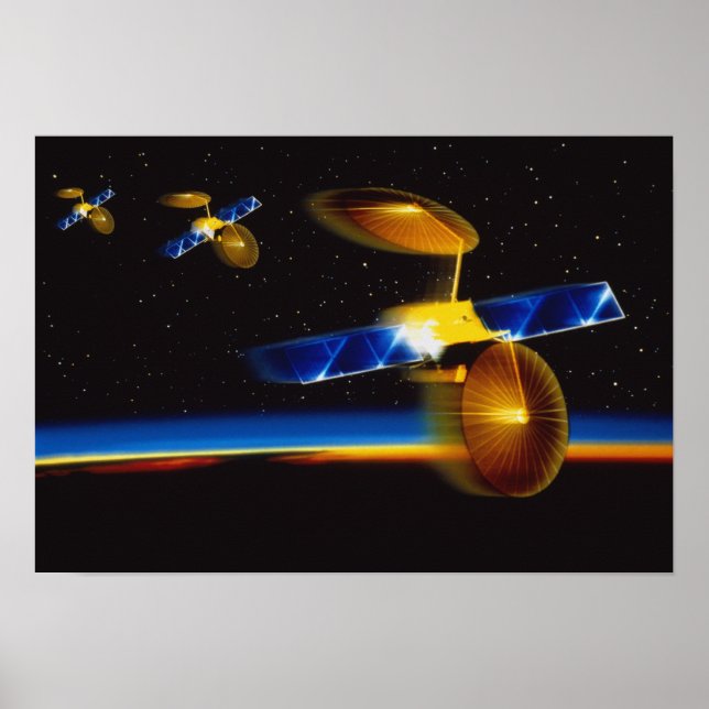 Affiche Illustration des satellites à l'horizon terrestre (Devant)