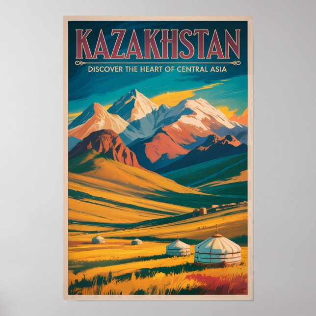 Affiche Illustration des steppes du Kazakhstan Art de voya (Devant)