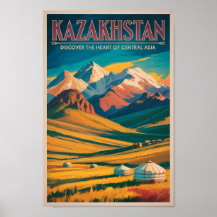 Affiche Illustration des steppes du Kazakhstan Art de voya