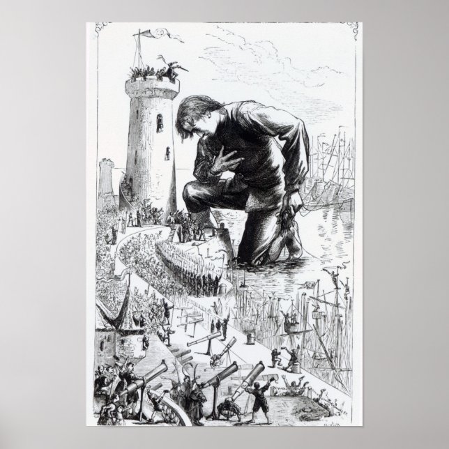 Affiche Illustration des "voyages de Gulliver" (Devant)