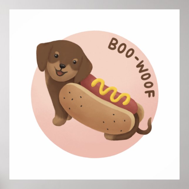 Affiche Illustration d'Halloween : Boo-Woof (Dachshund) (Devant)