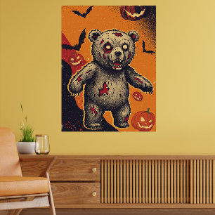 Affiche Illustration d'Halloween d'ours en peluche effraya