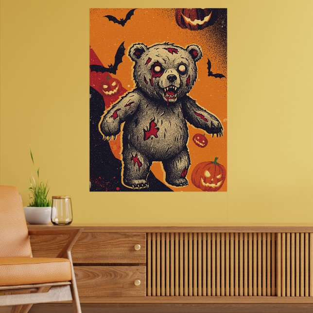 Affiche Illustration d'Halloween d'ours en peluche effraya (Salon 2)