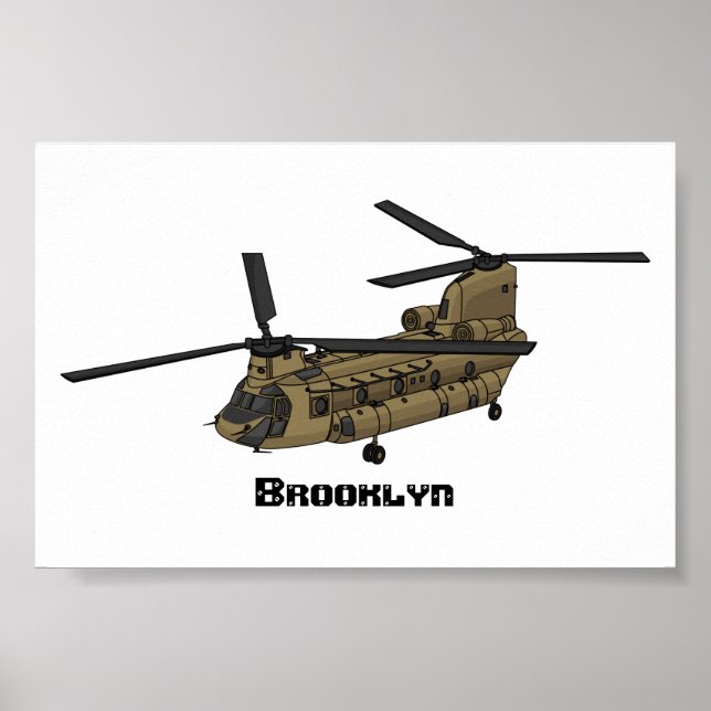 Affiche illustration d'hélicoptère militaire Chinook (Devant)
