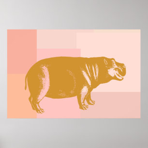 Affiche Illustration d'hippopotame mignon en rose et or