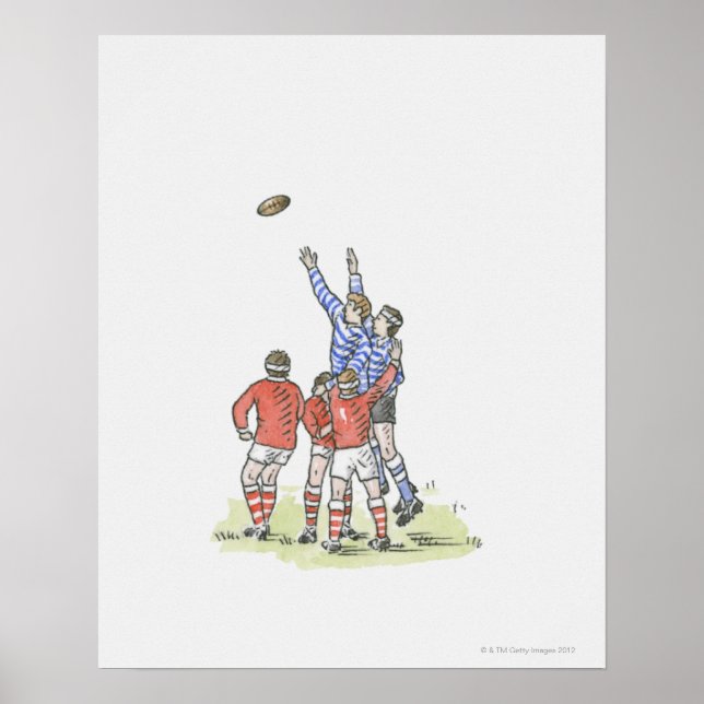 Affiche Illustration d'hommes jouant au rugby saut en l'ai (Devant)
