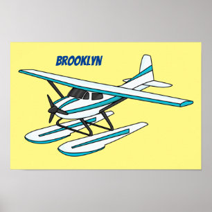 Affiche Illustration d'hydravion bleu blanc
