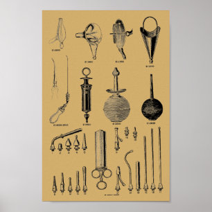 Affiche Illustration d'instruments chirurgicaux d'un ancie